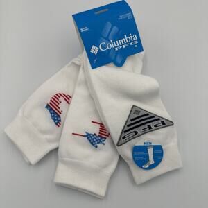 Columbia PFG White Crew Socks Mens Size 10-13 Fits Shoe Size 6-12 Package 3 Pair